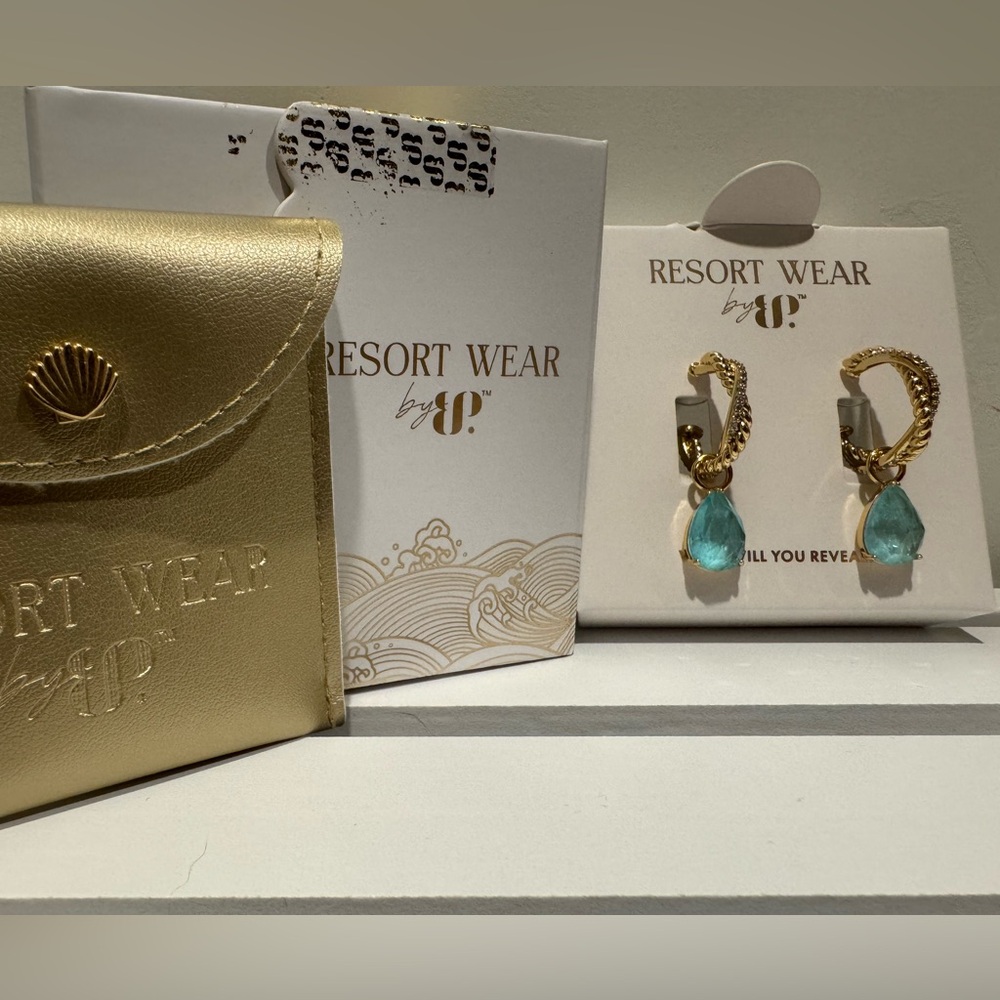 Bomb Party The Odessa Earrings Resort Wear Aquamarine on Gold Earrings